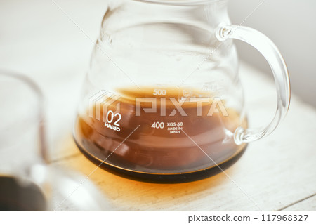 black drip coffee in glass server 117968327