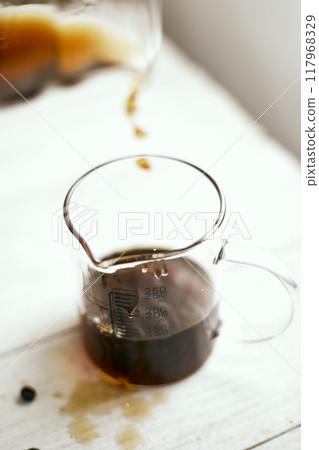 black drip coffee in glass server 117968329
