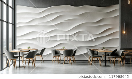 Abstract wavy concrete patterns illuminated by soft light in an artistic display of texture 117968645