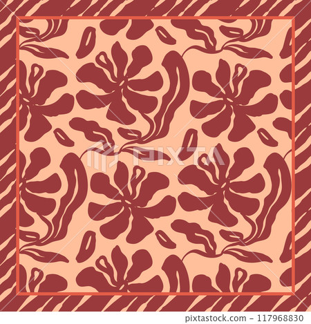 Monochrome peach and red color brush strokes inky flowers scarf or bandana design 117968830