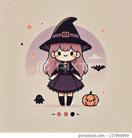 Halloween, girl dressed as a witch, simple and cute 117968949
