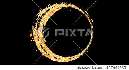 Illustration material of a golden Japanese-style circle on a black background Illustration material of a golden Japanese-style circle on a black background 117969285