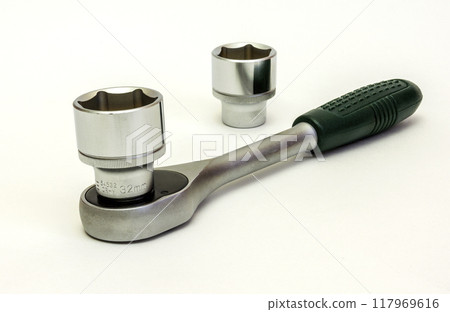 Hand tool. Key ratchet and two flare head Hand tool. Key ratchet and two flare head 117969616