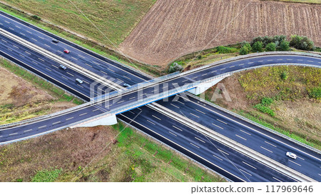 Arial view of Modern transportation with Expressway Road highway Top view. Important infrastructure. 117969646