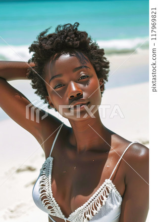 Woman in White Bikini on Beach Woman in White Bikini on Beach 117969821