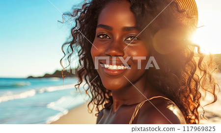 Woman in White Bikini on Beach 117969825