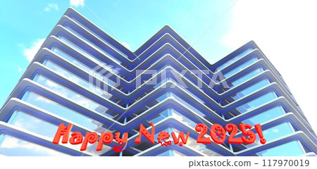 A New Year's greeting card hinting at the gift of new apartments for Christmas. 3D rendering. 117970019