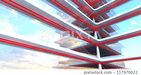 An interior corner of an advanced condominium with a glass facade, designed for clients with above-average wealth. 3D rendering. 117970022