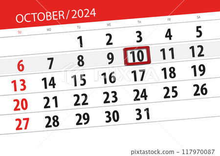 Calendar 2024, deadline, day, month, page, organizer, date, October, thursday, number 10 117970087