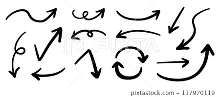 向量筆手繪箭頭設定黑白 向量筆手繪箭頭設定黑白 117970119