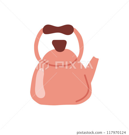 Kettle in pink color flat style. Teapot design. Vector illustration isolated on a white background. Kettle in pink color flat style. Teapot design. Vector illustration isolated on a white background. 117970124