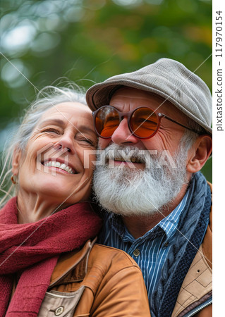 Man and Woman Standing Together in Woods 117970154
