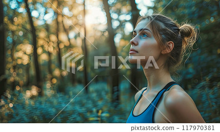 Calm music and fitness person in nature for mental 117970381
