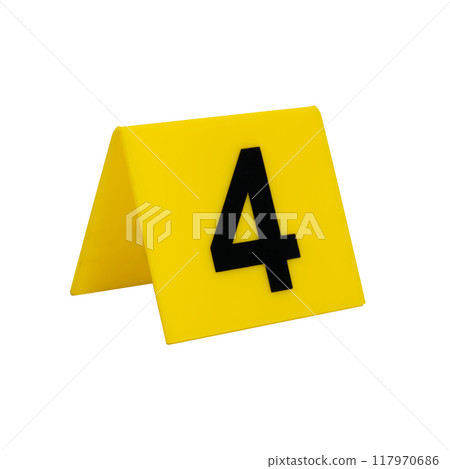 Crime scene investigation. Yellow evidence identification marker on transparent background number 4 117970686