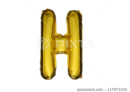 Gold inflatable letter H isolated on white background. Gold inflatable letter H isolated on white background. 117971039