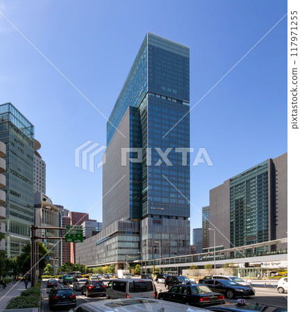 The exterior of JP Tower Osaka (KITTE Osaka) on a clear day, located on the former site of the Osaka Central Post Office, directly connected to JR Osaka Station. Next to Umeda Station 117971255