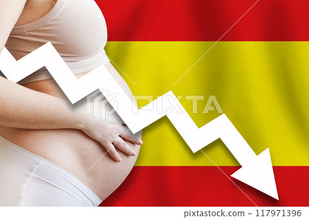 Spain increasing birth rate. Demographics and pregnancy in Spain concept. Spain increasing birth rate. Demographics and pregnancy in Spain concept. 117971396