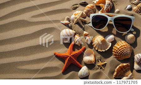 Top view of sand background on the beach. copyspace for text. 117971705