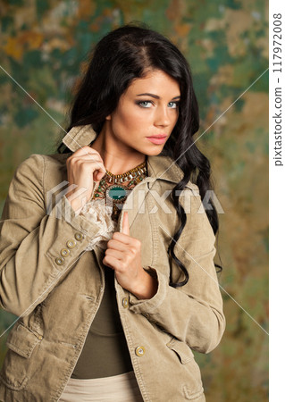 Beautiful fashion model woman with healthy long hairstyle and trendy make-up. Beautiful fashion model woman with healthy long hairstyle and trendy make-up. 117972008