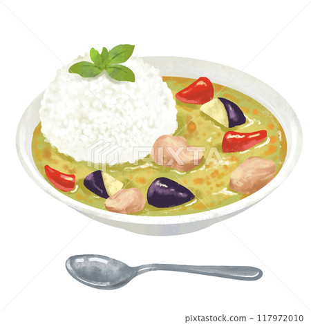 Thai curry, green curry, curry rice illustration Thai curry, green curry, curry rice illustration 117972010