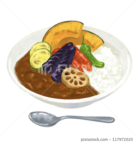 夏季蔬菜咖哩咖哩飯插畫 117972020