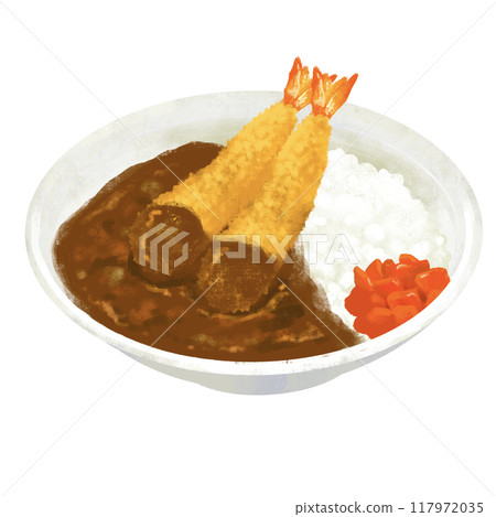 炸蝦咖哩咖哩飯插畫 117972035
