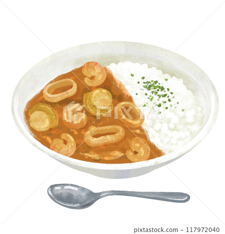 Seafood curry curry rice illustration 117972040
