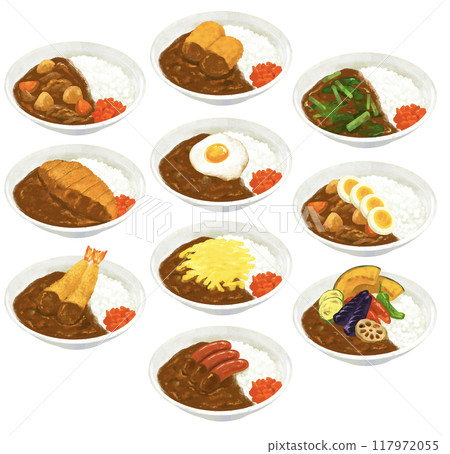 各種咖哩插圖集 3 咖哩飯插圖澆頭 117972055