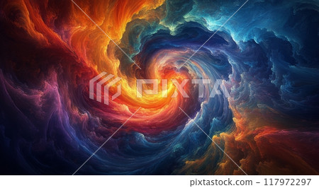 Vibrant swirling colors create a cosmic effect in a stunning abstract design 117972297