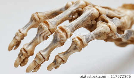 Detailed view of a human skeletal hand highlighting bone structure and anatomy 117972566