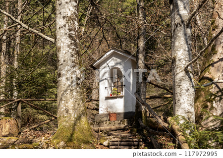 Religious sculpture at lake Tegernsee, Bavaria, Germany 117972995