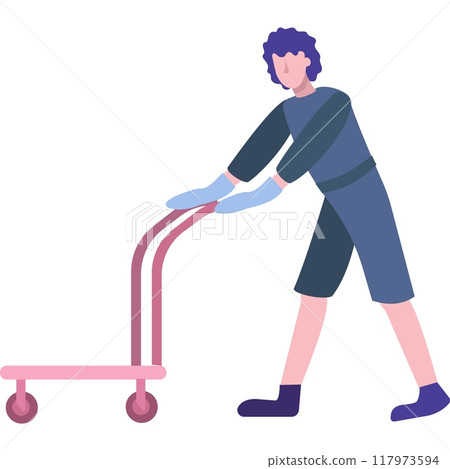 Man pushing trolley cart vector icon isolated Man pushing trolley cart vector icon isolated 117973594