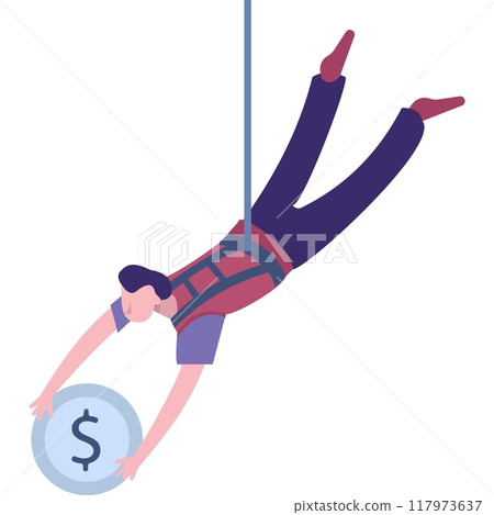 Man balancing on rope hold money coin vector icon Man balancing on rope hold money coin vector icon 117973637