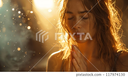 A captivated wise old man sitting on a rustic wooden bench under a large tree with leaves falling 117974130
