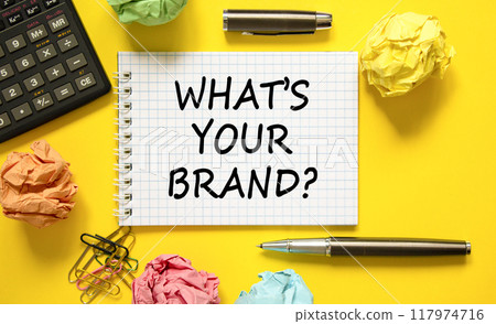 Branding what is your brand symbol. Concept words What is your brand on beautiful white note. Beautiful yellow background. Pen. Calculator. Business branding what is your brand concept. Copy space. Branding what is your brand symbol. Concept words What is your brand on beautiful white note. Beautiful yellow background. Pen. Calculator. Business branding what is your brand concept. Copy space. 117974716