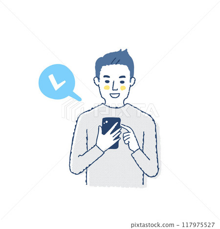 Smiling man operating a smartphone 117975527