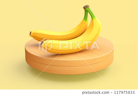 卡通3D木台上的新鲜香蕉插画素材 117975833
