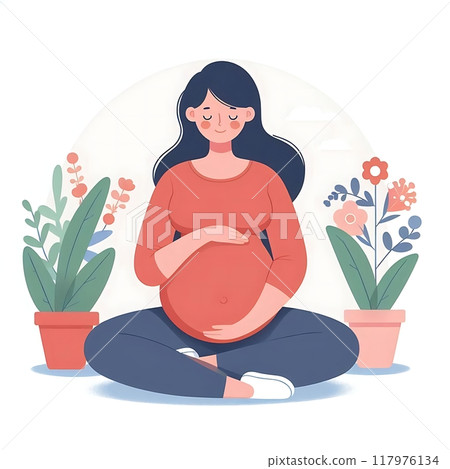 pregnant woman flat style illustration white background isolated pastel colors postcard mother 117976134