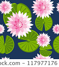 water lily pattern on blue. Spring and summer season vector illustration 117977176