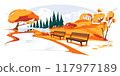 view of an empty autumn park. Urban landscape. Yellow and orange season. Vector flat illustration 117977189