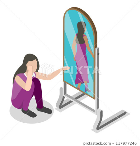 3D Isometric Flat Vector Illustration of Inner Conflict, Self-harm and Self-punishment. Item 3 3D Isometric Flat Vector Illustration of Inner Conflict, Self-harm and Self-punishment. Item 3 117977246