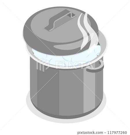 3D Isometric Flat Vector Set of Tableware, Cooking Kitchen Pots. Item 2 117977260