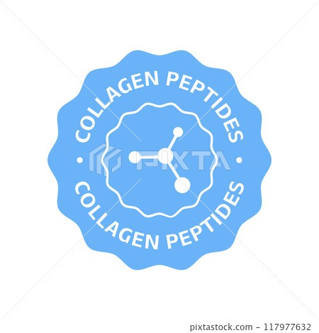 Collagen peptides emblem, label in blue with molecule symbol 117977632