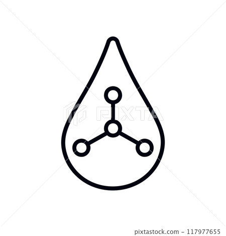 Molecule symbol inside water droplet outline on white background. Science and chemistry concept 117977655