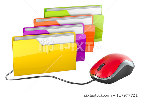 Computer folder icons with computer mouse, 3D rendering Computer folder icons with computer mouse, 3D rendering 117977721