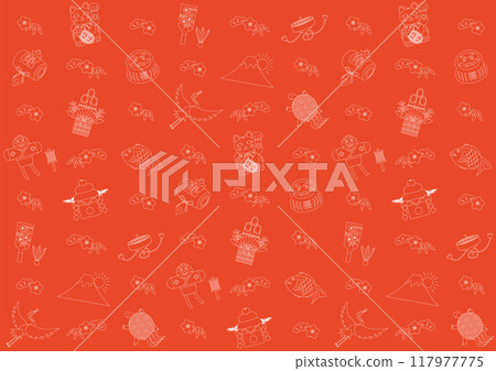 New Year's pattern line drawing illustration_red 117977775