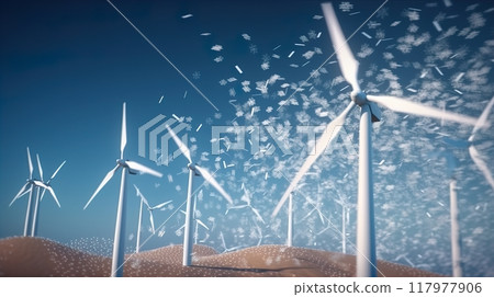 Wind Turbine producing alternative energy on hill at night. Wind Turbine producing alternative energy on hill at night. 117977906