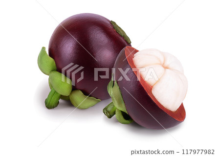 ripe mangosteen isolated on white background closeup ripe mangosteen isolated on white background closeup 117977982
