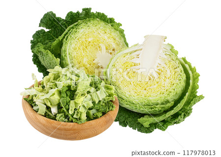 Savoy cabbage half isolated on white background with  full depth of field 117978013