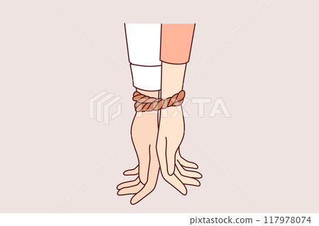 Tied hands of people in toxic relationships symbolize communication problems among men and women Tied hands of people in toxic relationships symbolize communication problems among men and women 117978074